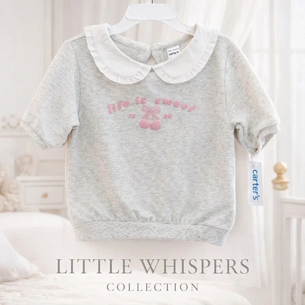 Carter’s 4T Girl Peter Pan Collar Sweatshirt Life Is Sweet Cherry Top NWT